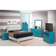 Glory Furniture G1890/G3180F 4-Piece Upholstered Platform Bedroom Set in White Teal