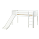 Maxtrix Bare Bone Low Loft (Low/Low) Slat Bedroom Set in White (Straight Ladder and Slide)