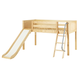 Maxtrix Bare Bone Twin Size Low Loft (Low/Low) Panel Bed with Angle Ladder and Slide in Natural WOWNP