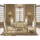 ACME Desiderius 5pc Round Dining Room Set in Antique Gold and Hand Paint Brown