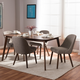 Baxton Studio Cody Upholstered 5-Piece Dining Set in Light Grey/Walnut Brown Cody-Light Grey-5PC Dining Set