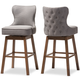 Baxton Studio Gradisca Upholstered Swivel Barstool (Set of 2) in Grey/Walnut Brown BBT5246B-BS-Grey-XD45