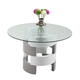 Chintaly Sunny Round Glass Top Dining Table in White/Gray