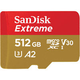 Extreme 512GB microSDXC A2 UHS-I U3 Class 10 V30 Memory Card (190MB/s read & 130MB/s write speeds)