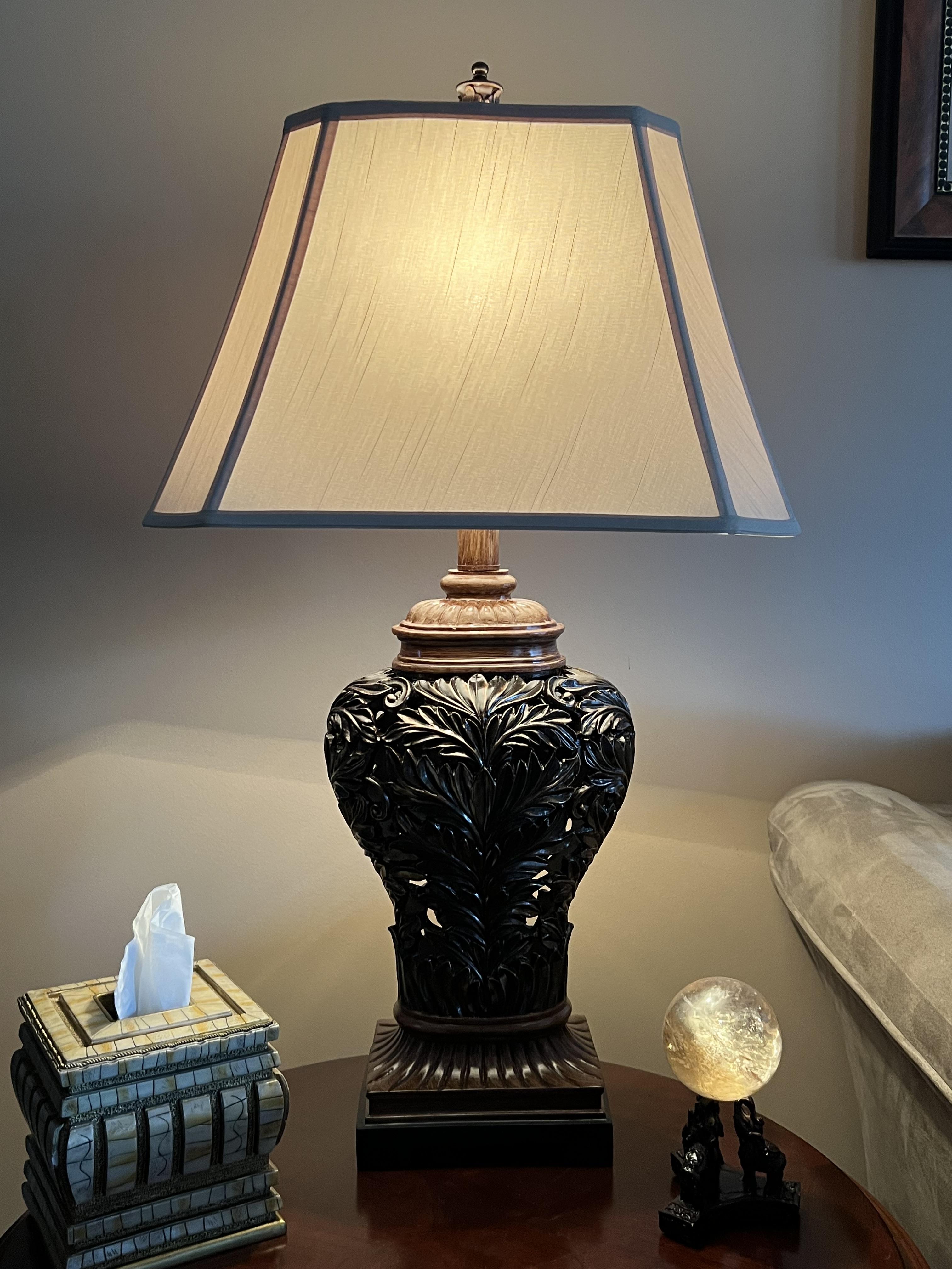 Bronze Traditional Leafwork Rectangular Table Lamp - #V0802