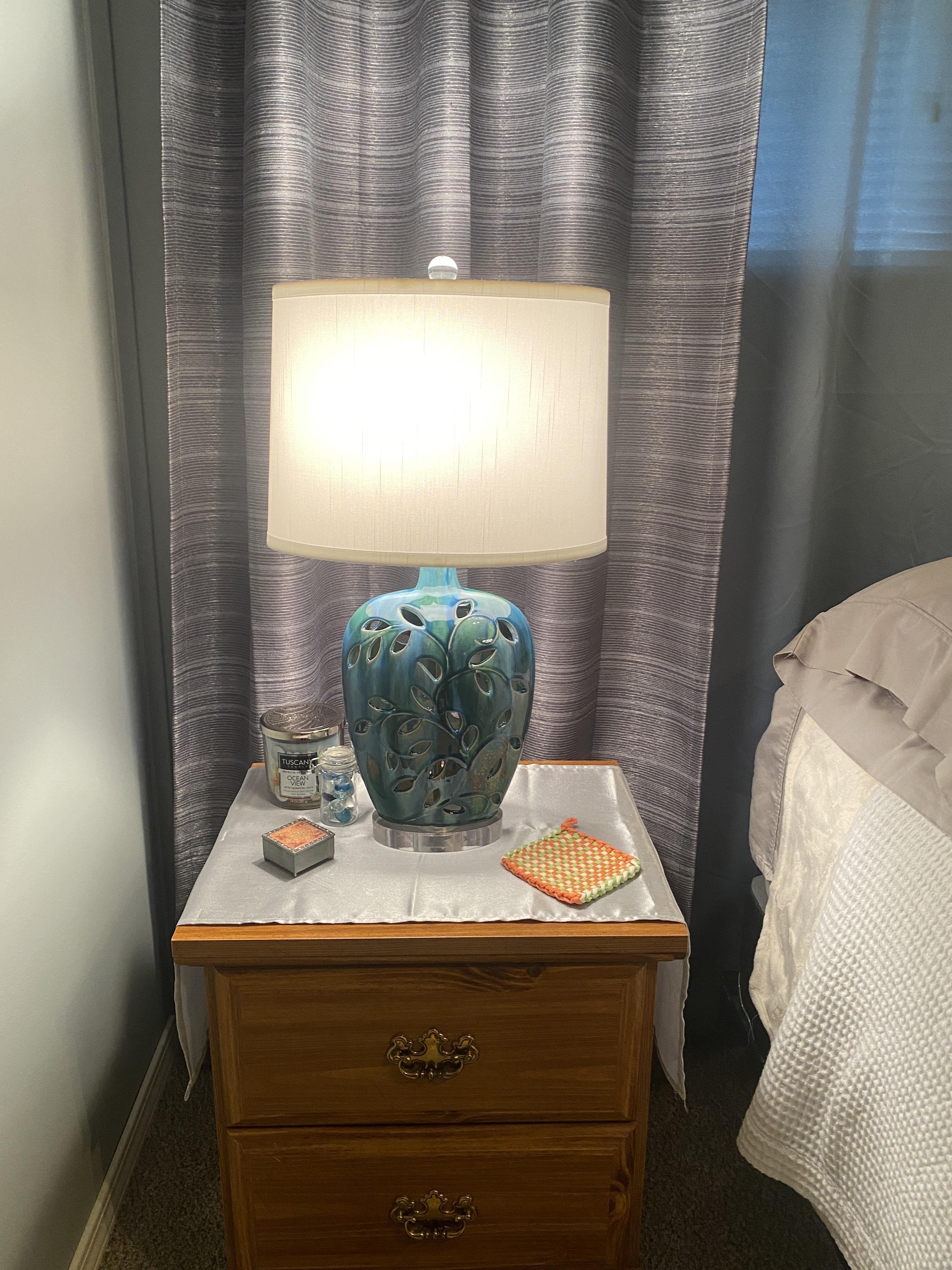 Blue Ceramic Table Lamp with Built-In Night Light - #15G30 | Lamps