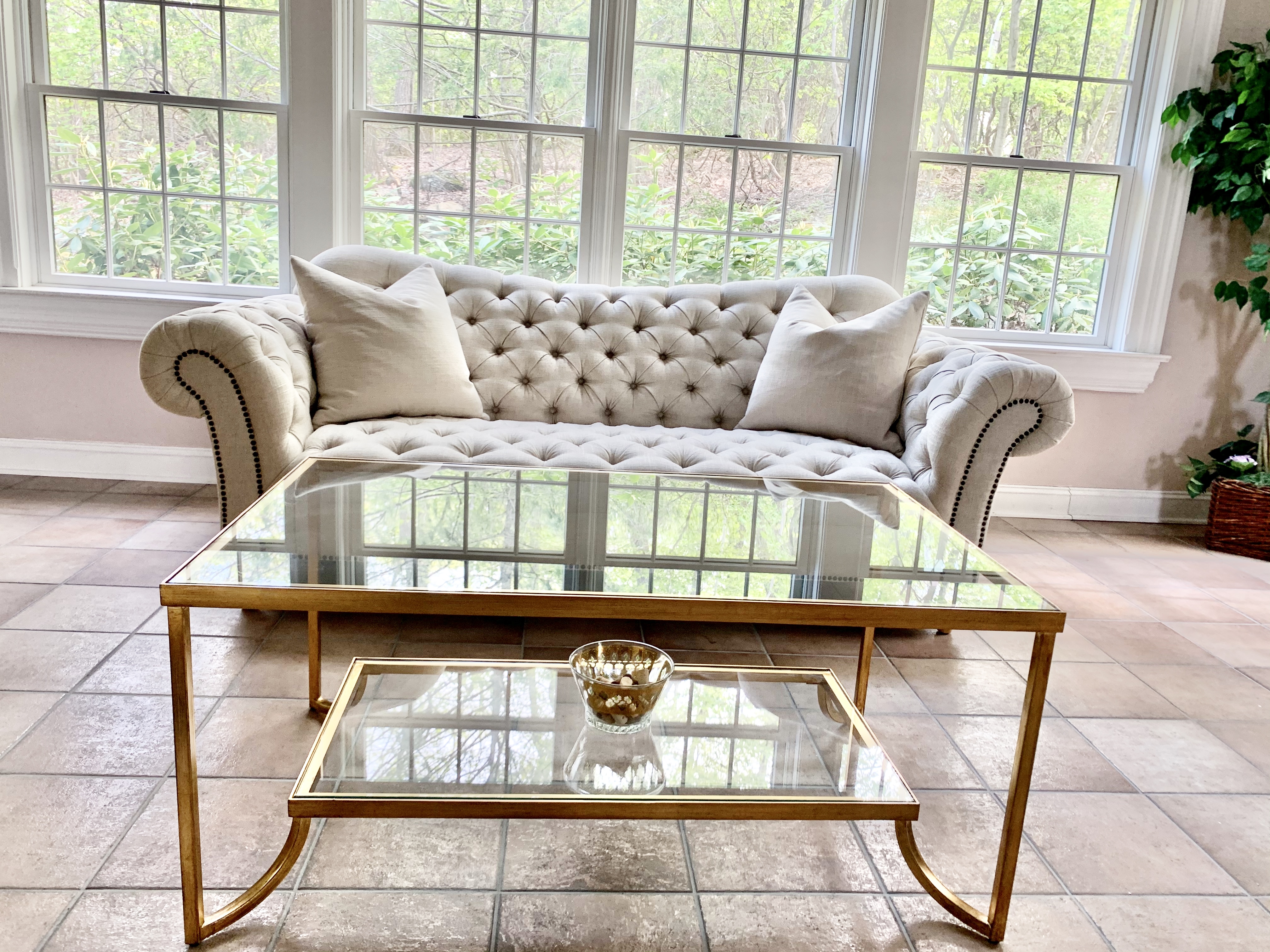 Katina 47 Wide Antiqued Gold Leaf and Glass Designer Coffee Table 8W193 Lamps Plus