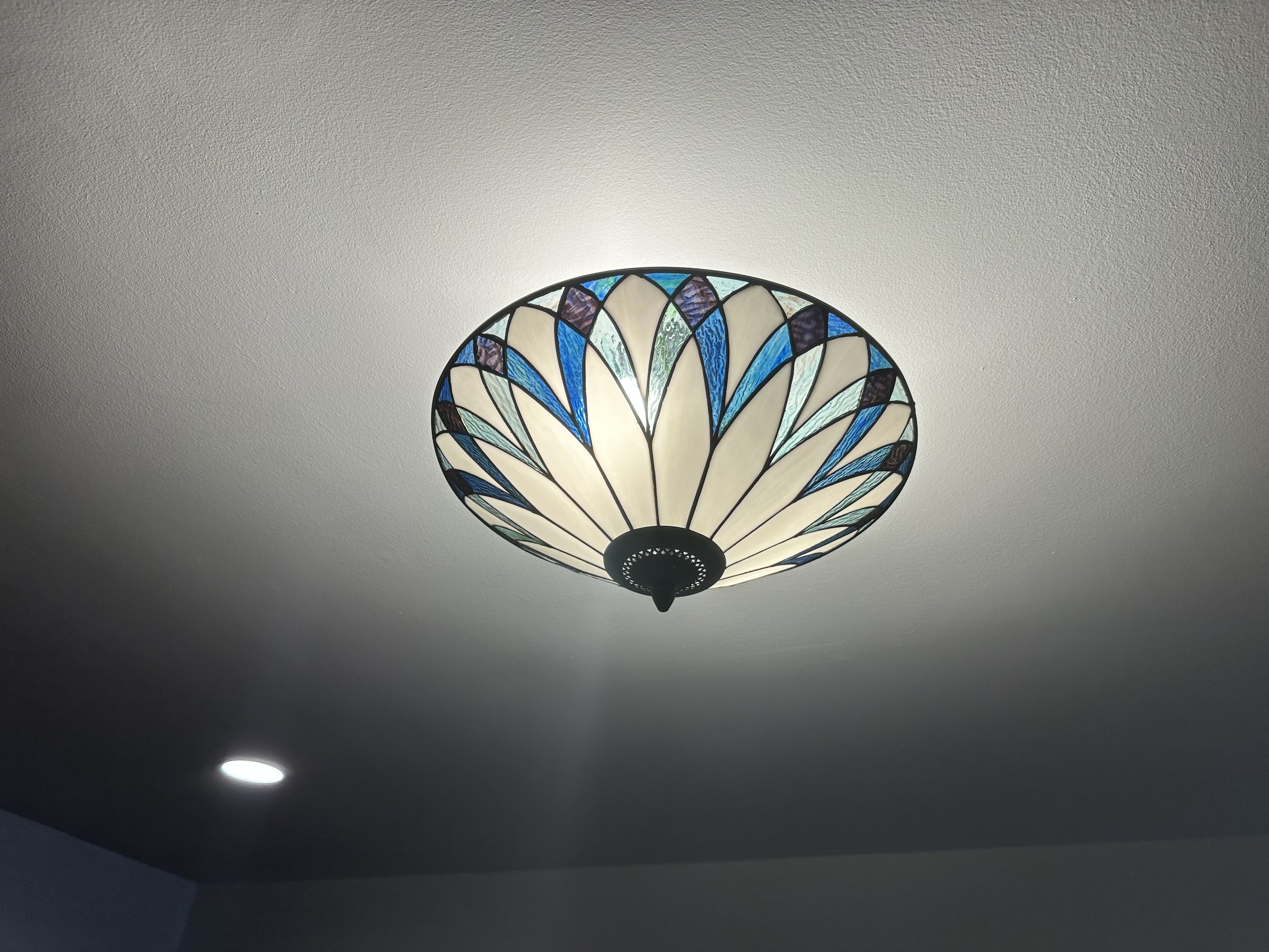 Blue Tiffany Glass Flush Mount Ceiling Light 18 Inch - #68D13