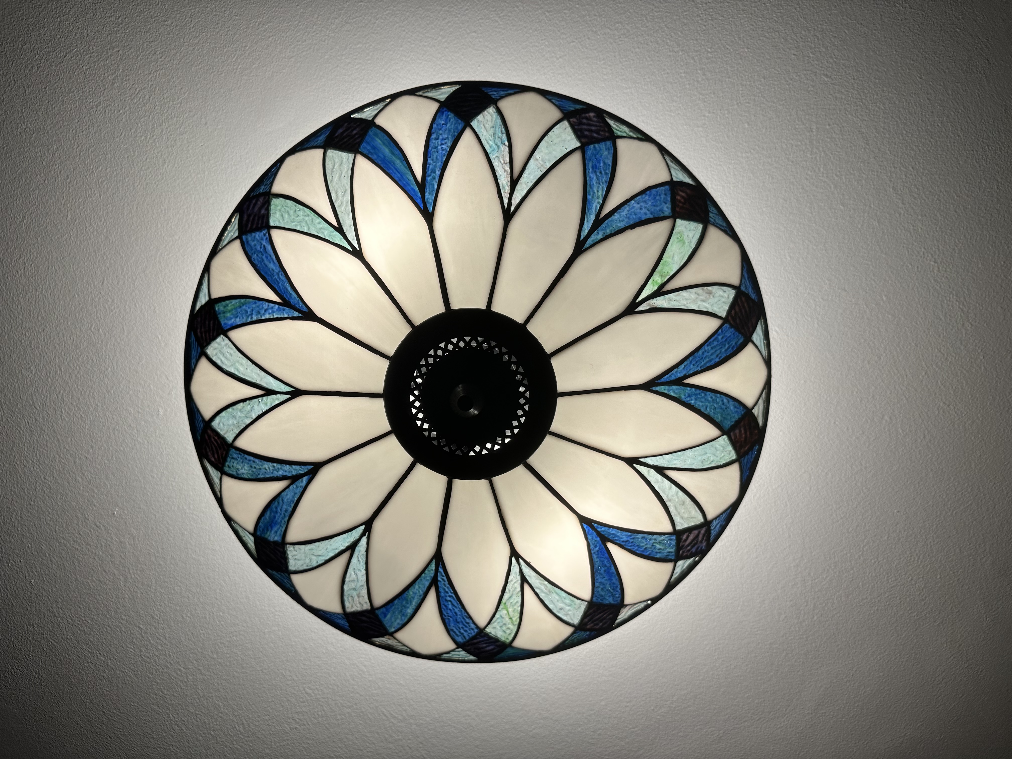 Blue Tiffany Glass Flush Mount Ceiling Light 18 Inch - #68D13