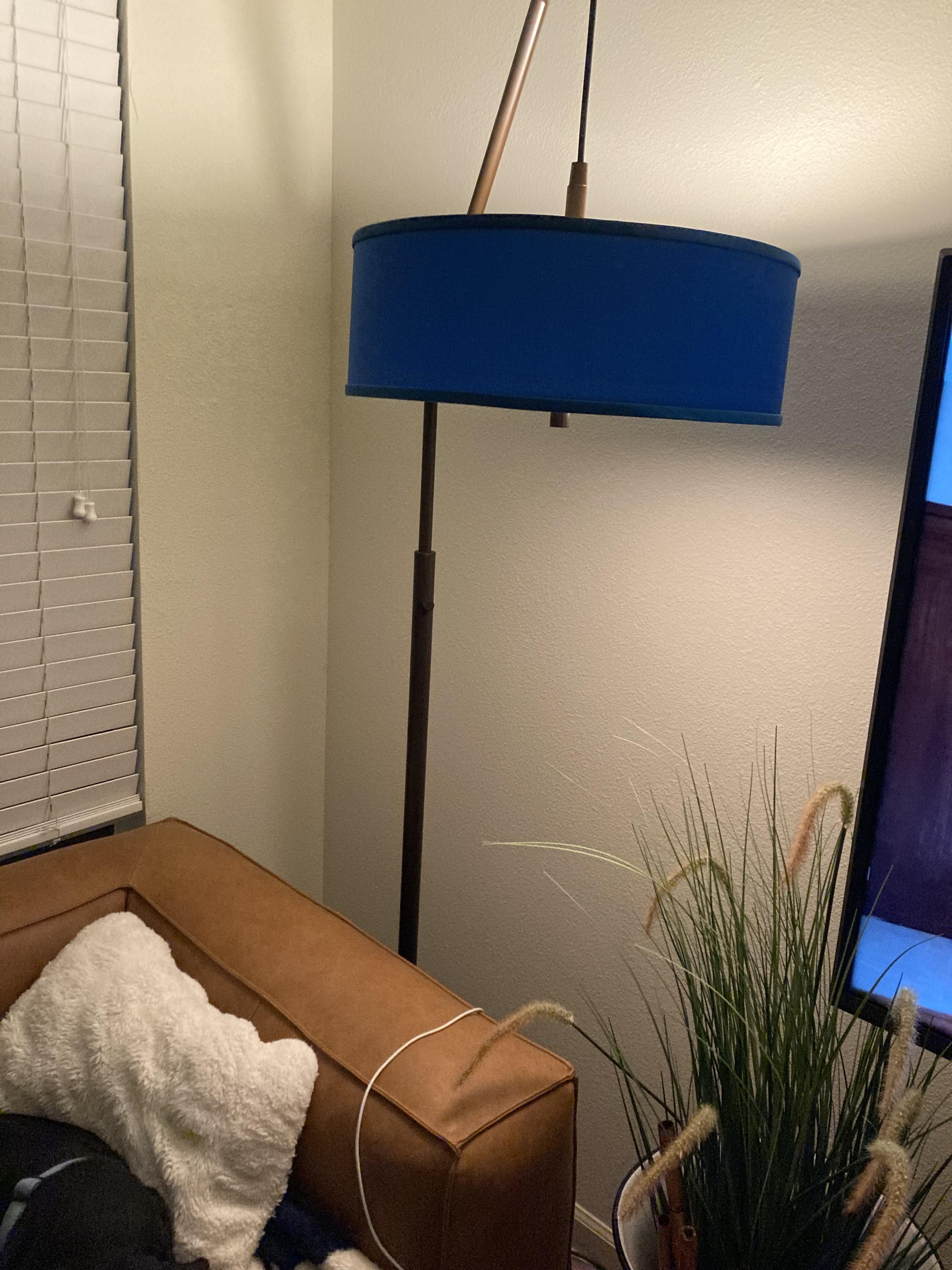 Bronze Arc Floor Lamp with Blue Drum Shade - #65J45 | Lamps Plus