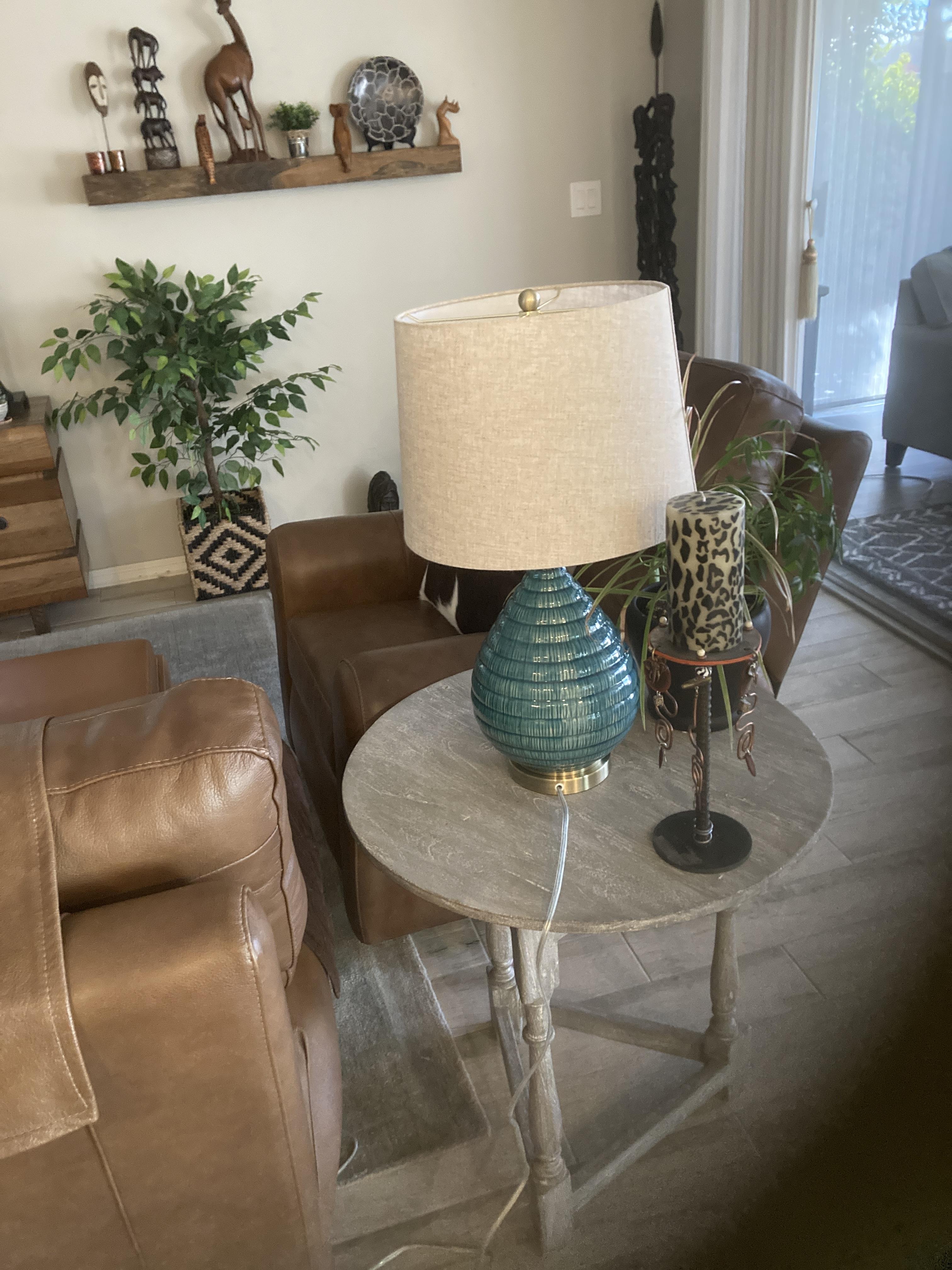 Sky Blue Ceramic Mid-Century Table Lamp with Linen - #4D593