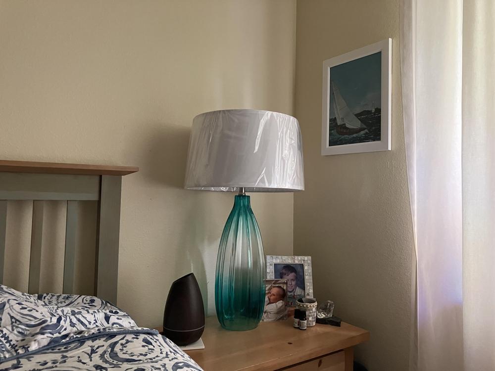 360 Lighting Stella 30" Modern Table Lamp - Fluted Mercury Glass With Taupe Drum Shade