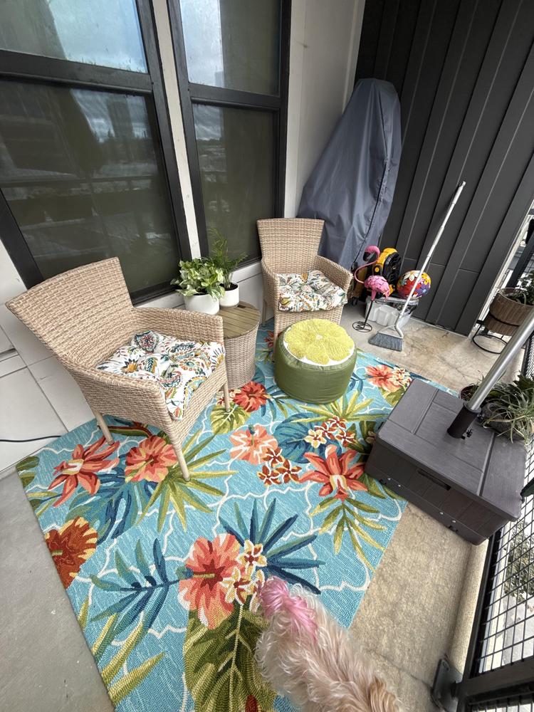 Santa Monica Trellis Aqua Floral Indoor & Outdoor Area Rug, 5X7