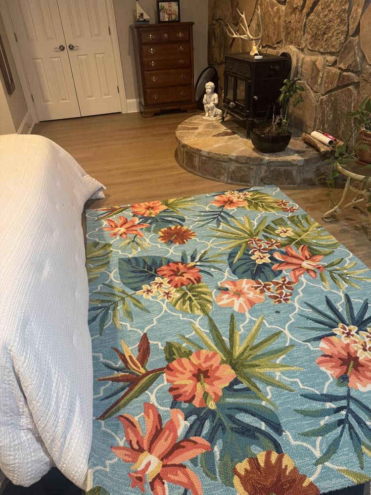 Santa Monica Trellis Aqua Floral Indoor & Outdoor Area Rug, 5X7