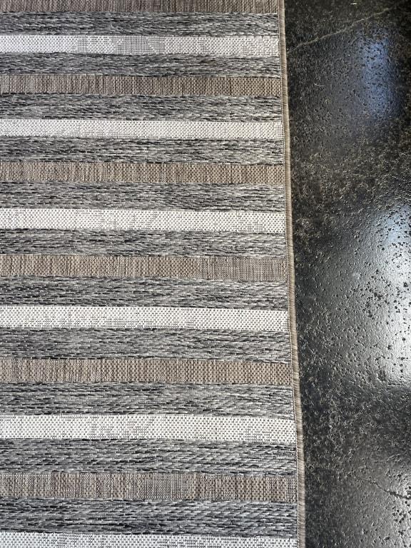 (E221) Ivory, Brown & Grey Striped Modern Indoor & Outdoor Rug