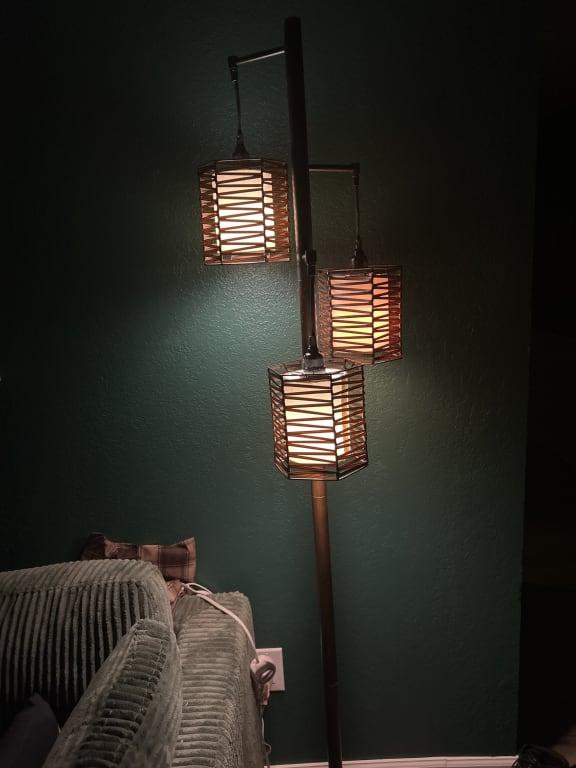 Bronze 3-Light Floor Lamp with Rattan Shades, 71"