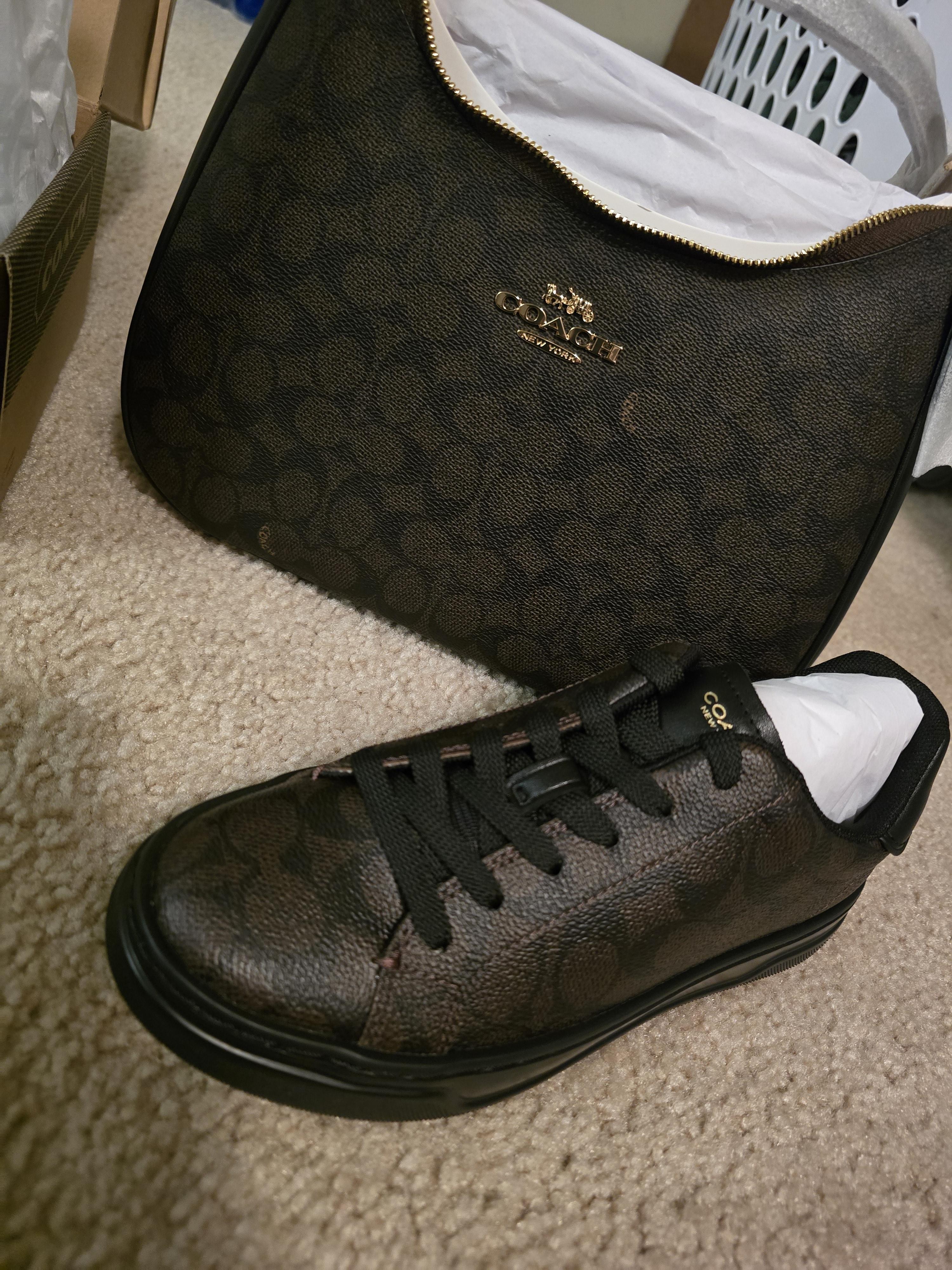 SNOOPY　COACH ブラック アンクルブーツ 高ヒール Coach X Peanuts High Line Sneaker In Signature Canvas With Snoopy
