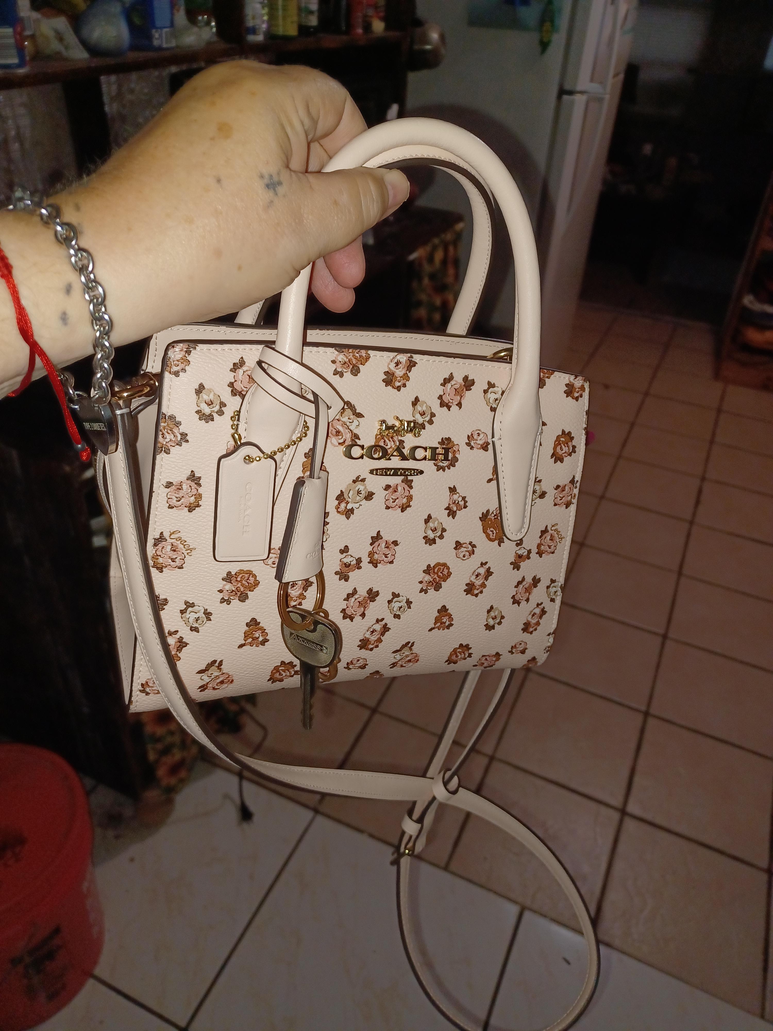 【美品☆レアデザイン☆カワイイ】COACHバッグ Coach Crosby Mini White Floral Print Tote/Satchel Bag w/Zipper Top