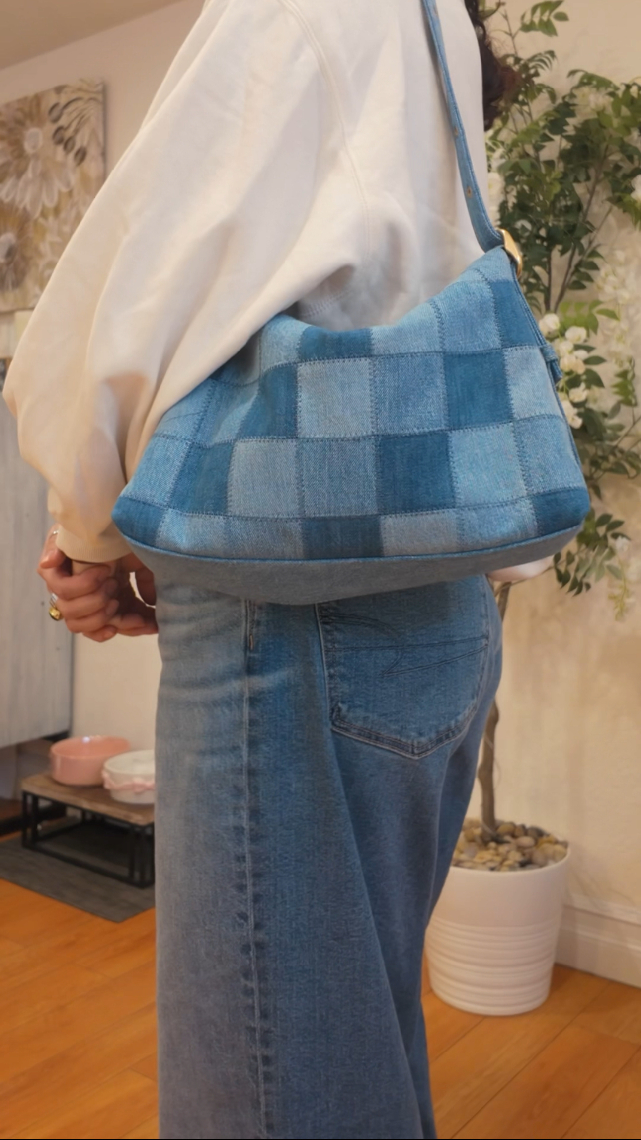 Alter/Ego Shoulder Bag In Checkerboard Upcrafted Leather
