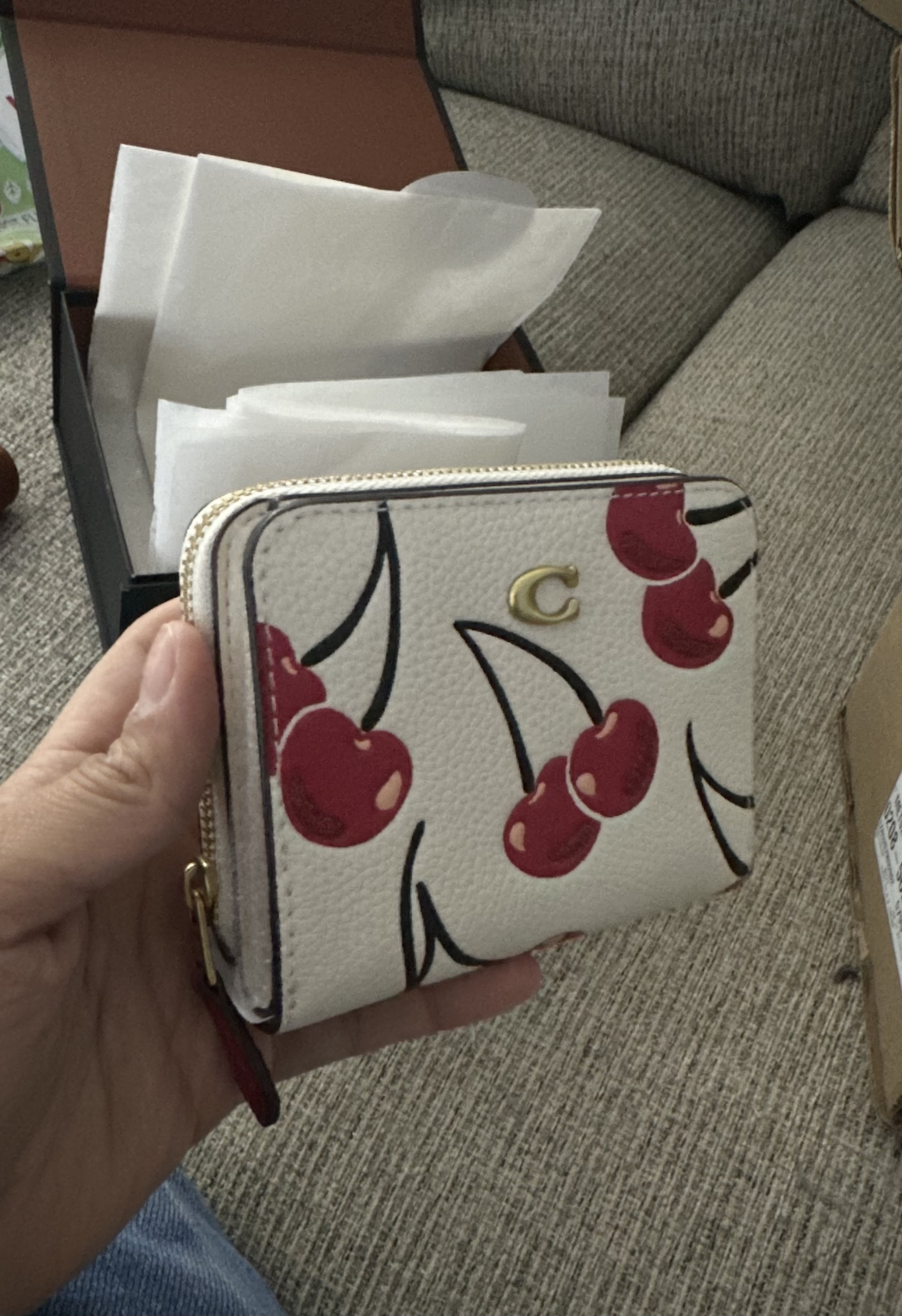 Coach Long Zip Around Wallet In Signature Canvas With Cherry