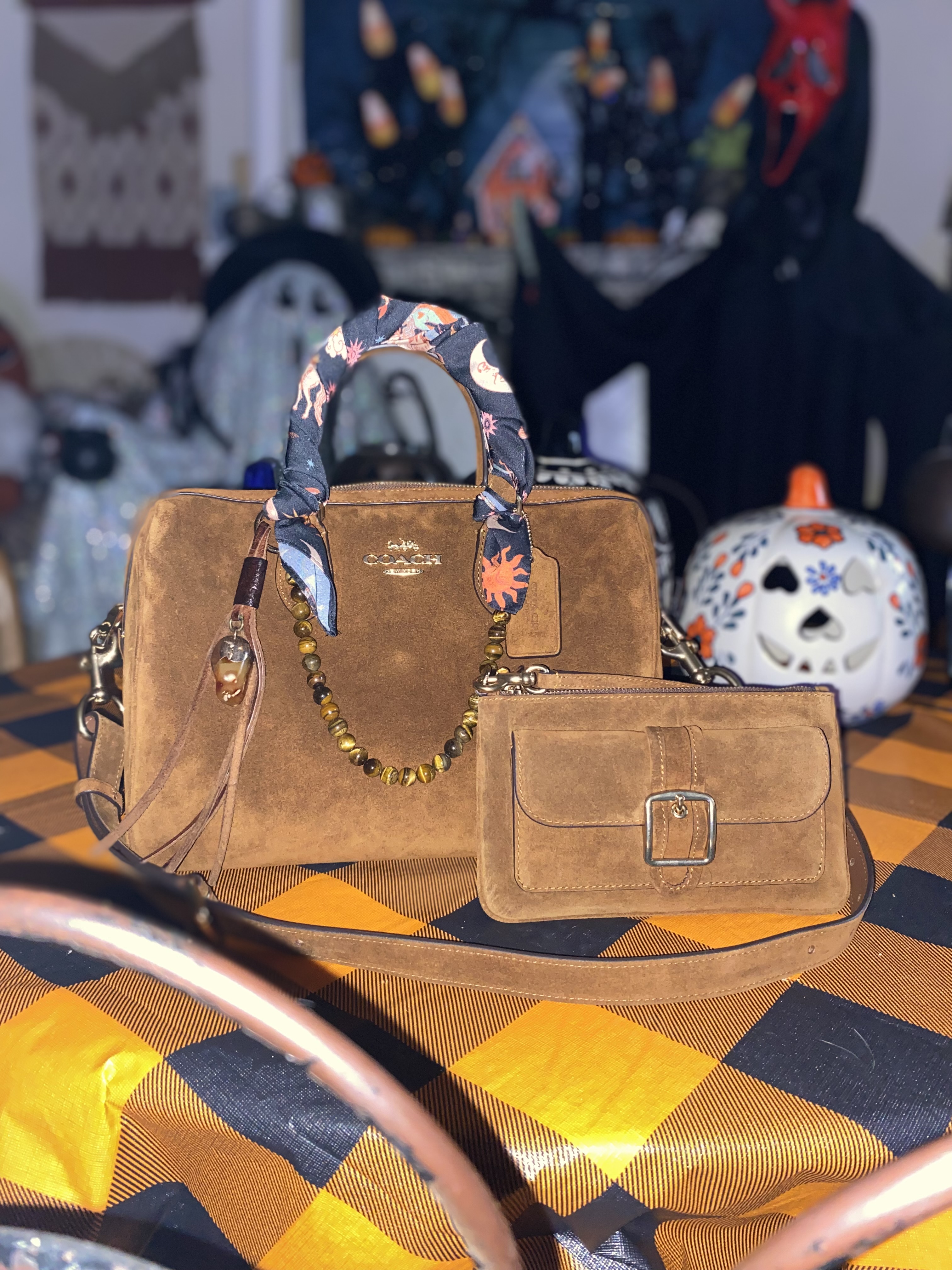 Rowan Large Satchel Bag In Loved Denim With Charms | Bags | Coach