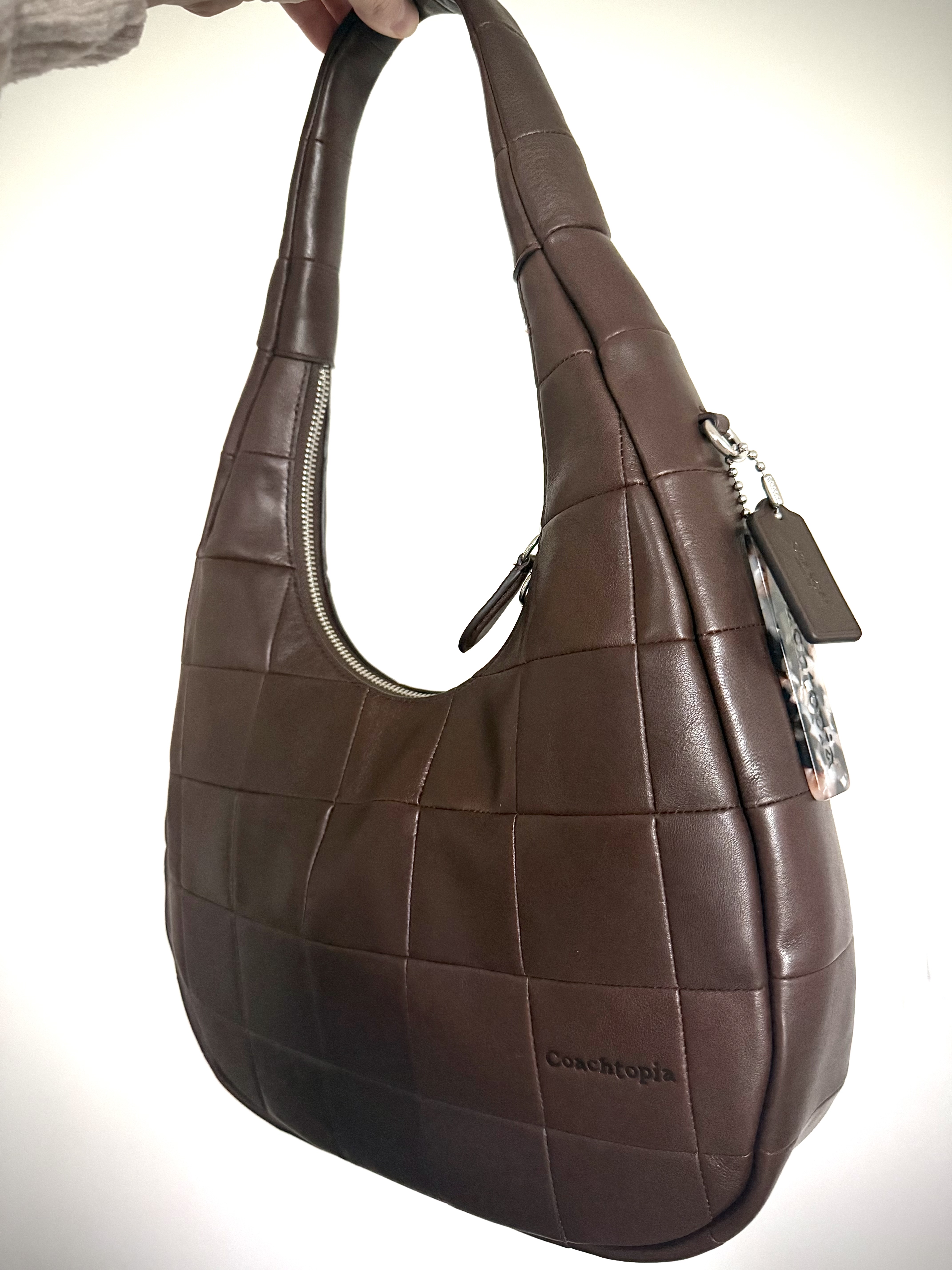 Alter/Ego Crescent Shoulder Bag In Checkerboard Upcrafted Leather