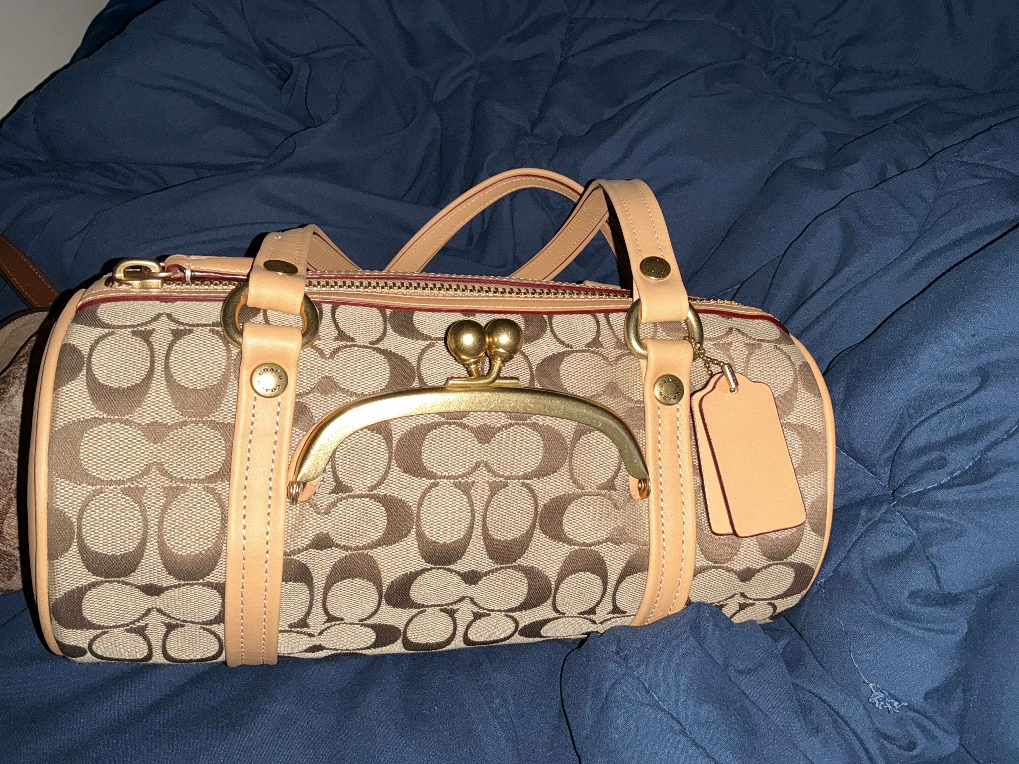 Kisslock Barrel Bag 28 In Repurposed Denim | Bags | Coach | COACH®