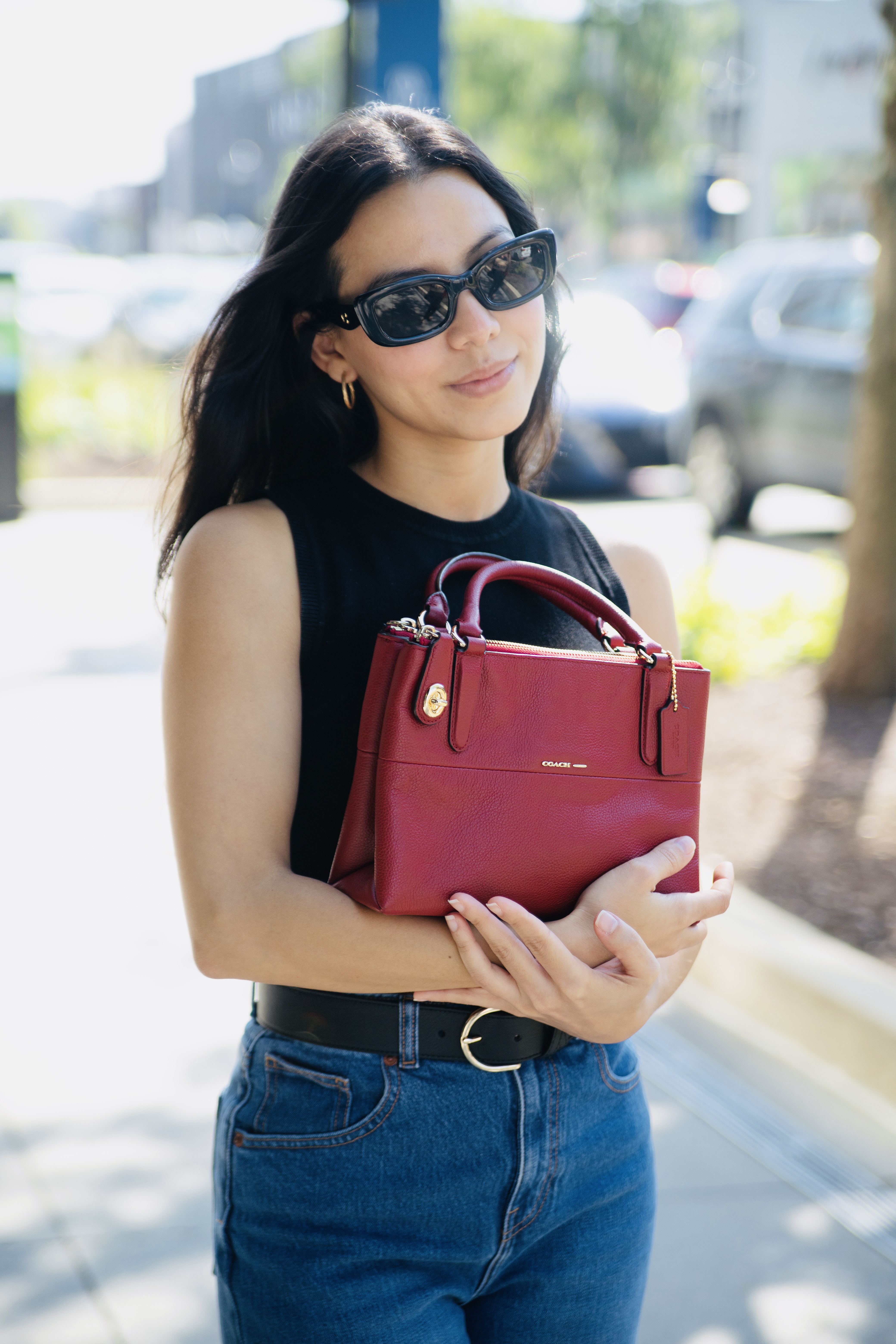 COACH® | C Hardware Narrow Rectangle Sunglasses