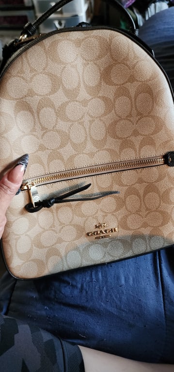 Leather Backpacks Coach Signature Jordyn Backpack Coach Jordyn Women's  Backpack F76622 (Black/Brown) Gold Zippers