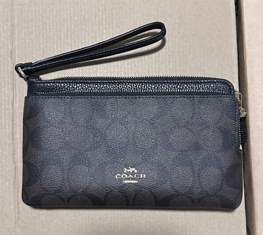 coach② Buy Coach Double Zip Wallet In Signature Canvas in Brown/ 1941 Red