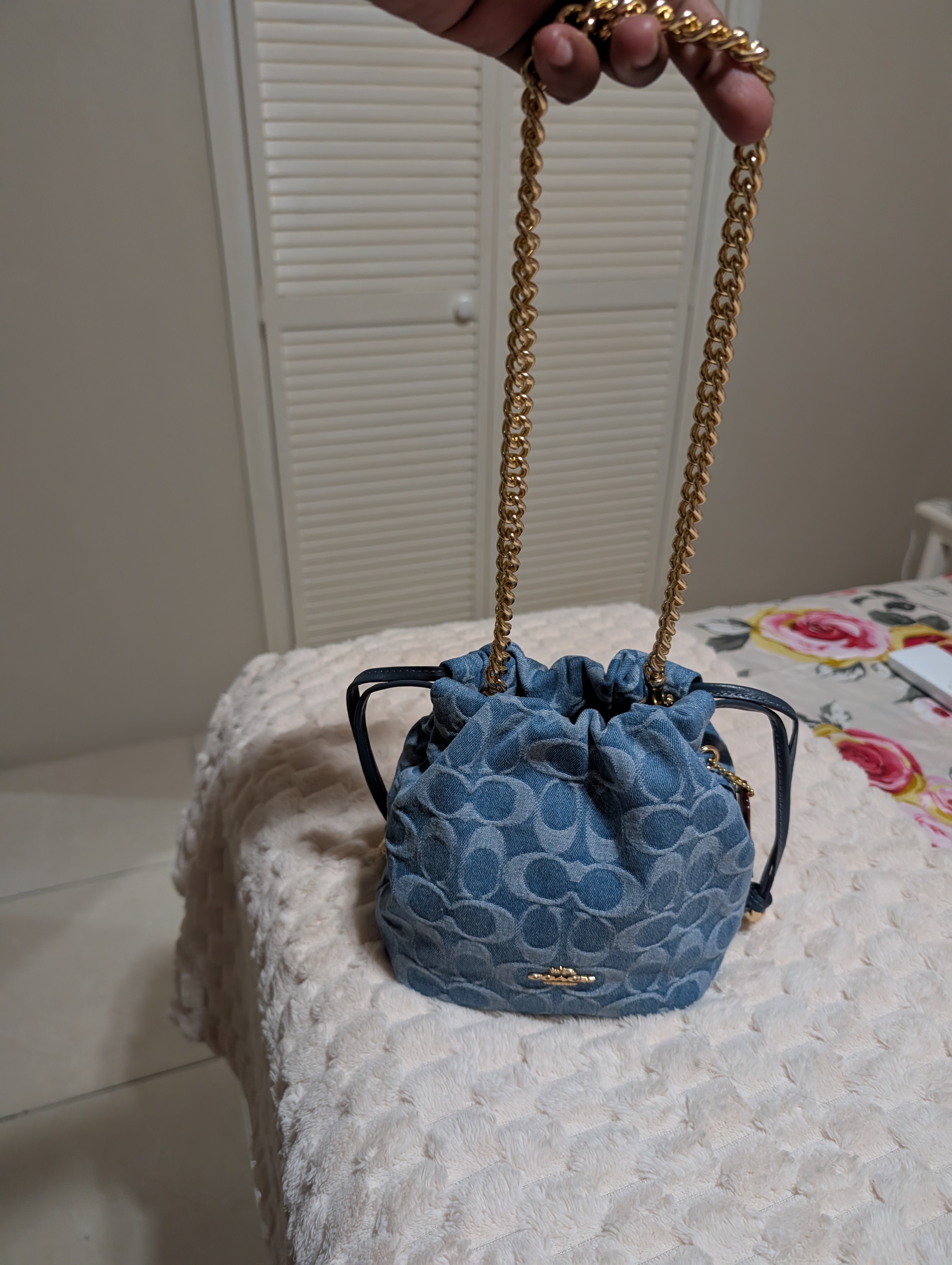Faye Mini Drawstring Bag In Signature Jacquard With Floral