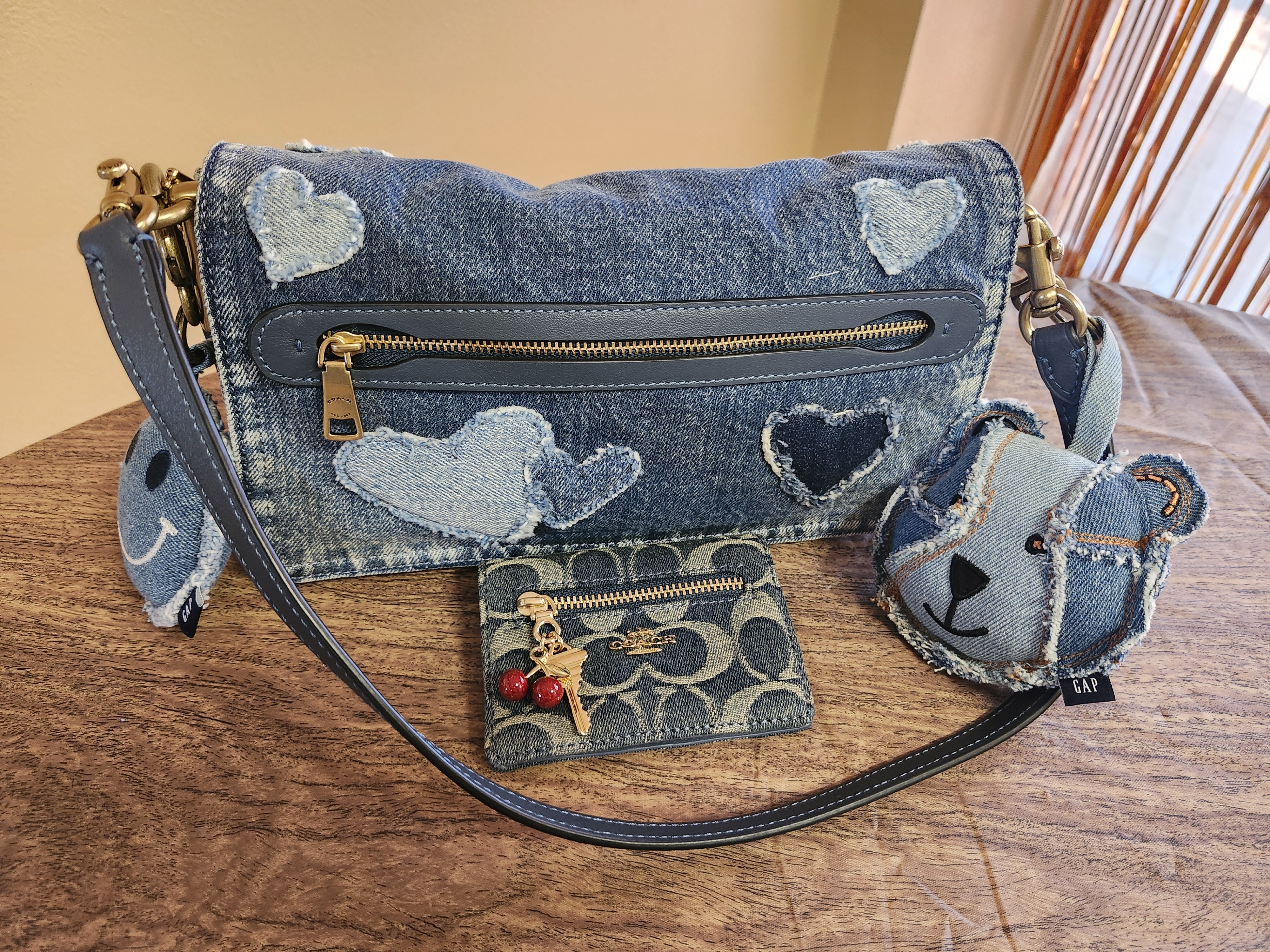 Tabby Shoulder Bag 26 In Regenerative Cotton Denim With Hearts