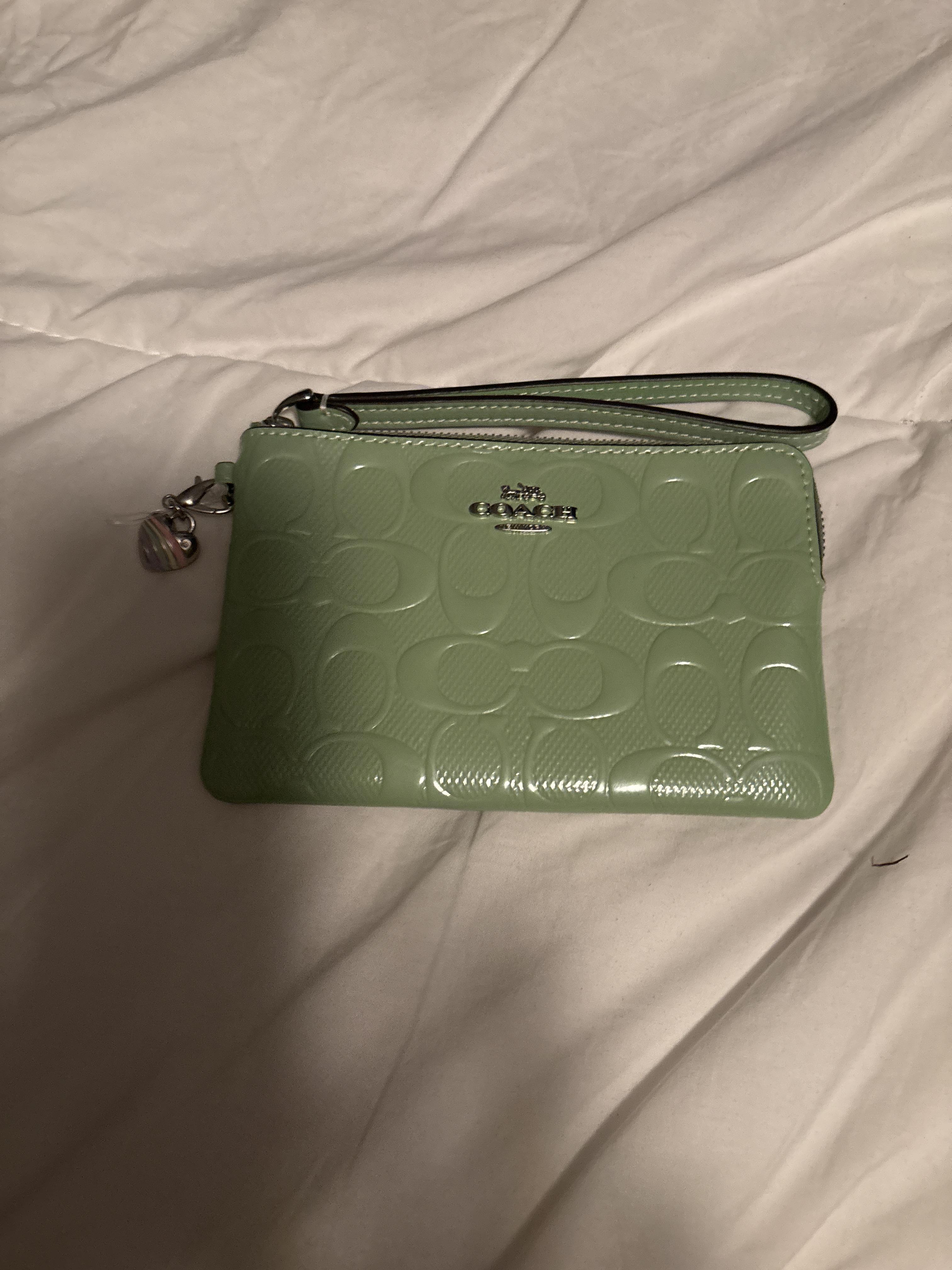 Corner Zip Wristlet In Signature Leather With Charm | Bags | Coach