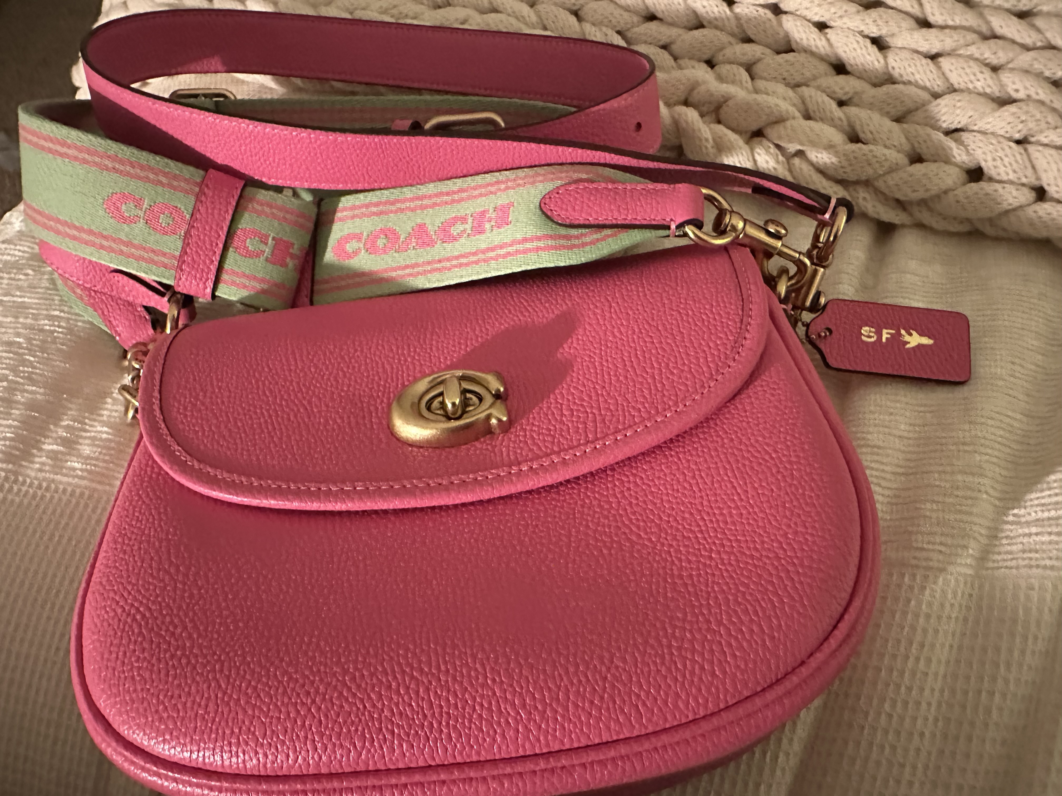 Coach Willow Saddle Bag Pink COACH Willow Saddle Shoulder Bag Purple  Leather Joli