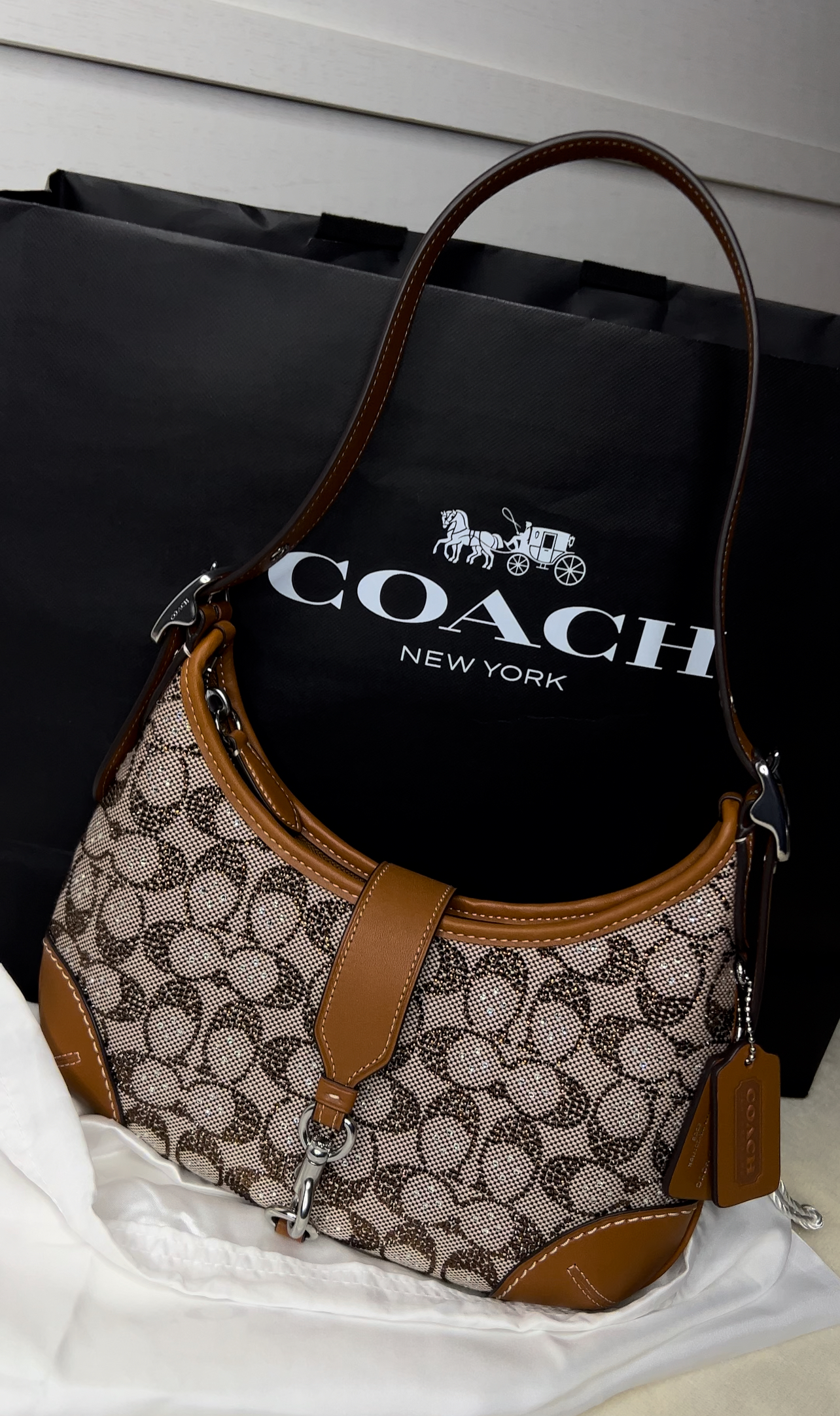 COACH® | Hamptons Hobo Bag In Crystal Signature Jacquard COACH® | Hamptons Hobo Bag In Crystal Signature Jacquard