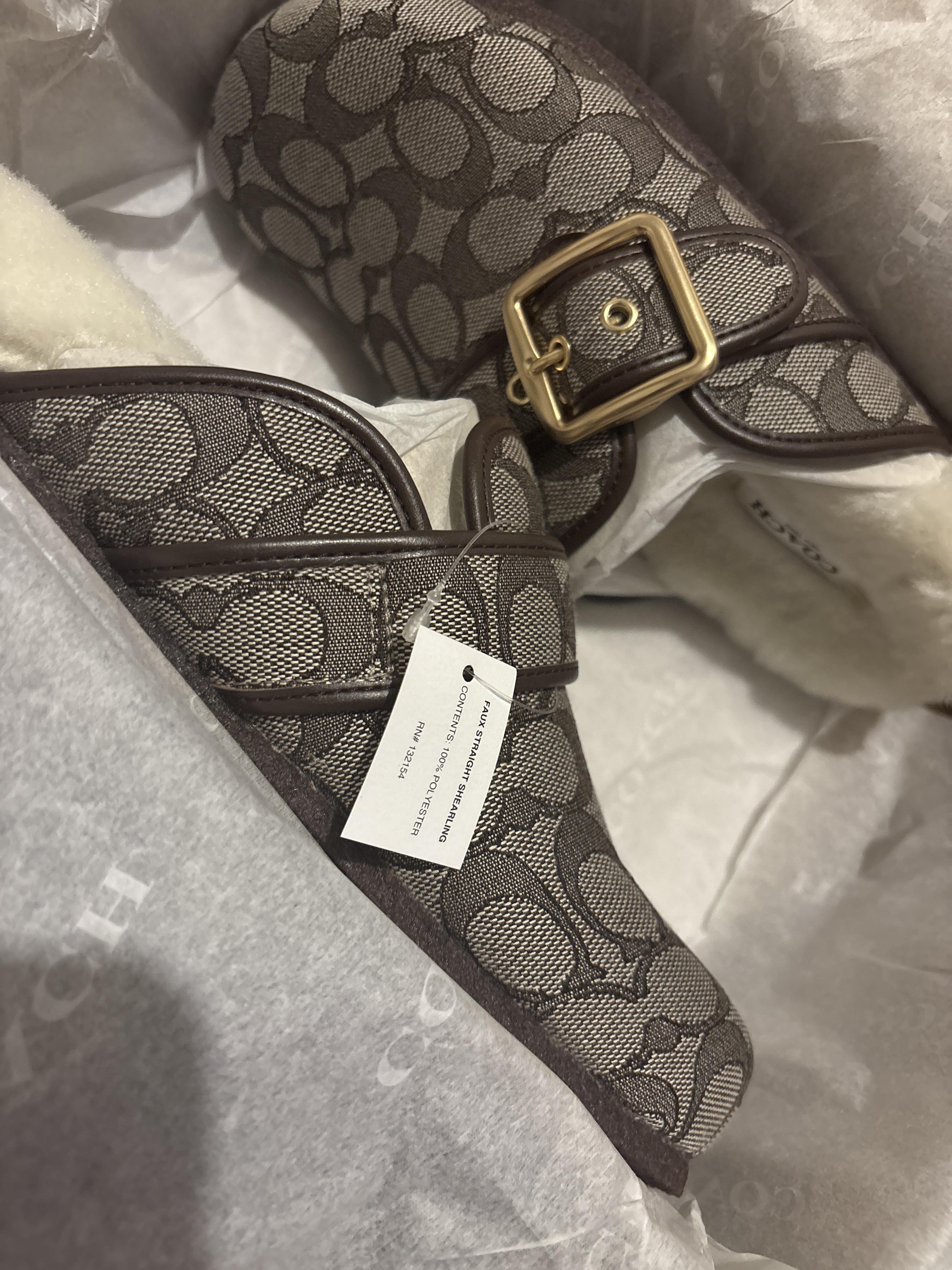 COACH NEW YORK signature jacquard khaki Faux Hair Fur Slip on 8D Amazon.com | Coach Signature Jacquard Clog Taupe 10 D (M  main image 2