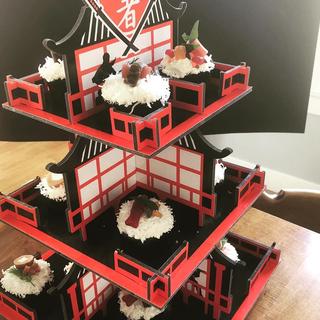 Ninja cupcake stand with sushi-themed cupcakes!