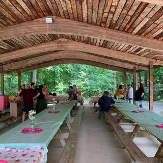 Green gingham tablecloth