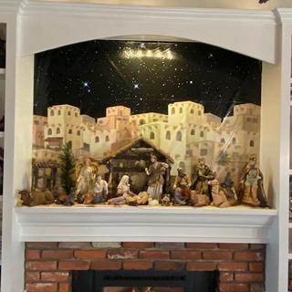 Nativity over fireplace mantle home