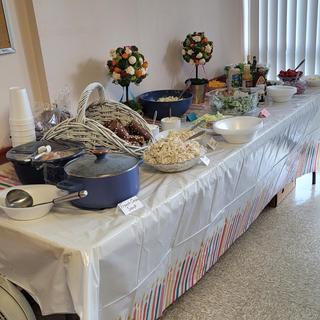 The food table was pretty.