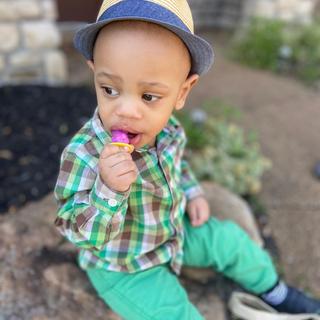 Grandson loving  the Easter rabbit Rings Candy’s