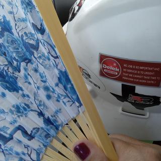 Fan and hardhat on a job