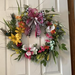Summer wreath with Peacock Feathers