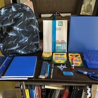 Backpack with school supplies-see the shark pencil sharpener there