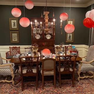 Dining Room with 6 Red Ombre Hanging Paper Lanterns