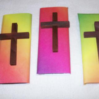 Wooden Cross on candy bar.