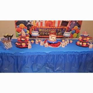 Blue table cloth with skirt