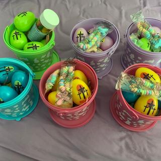 6 Easter buckets all set up for my grandchildren. 