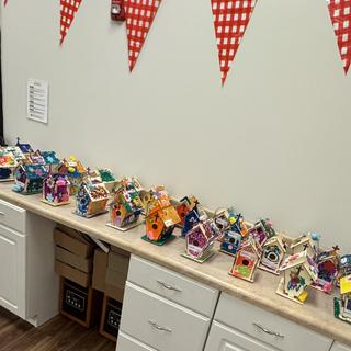 Kid decorated church birdhouses!