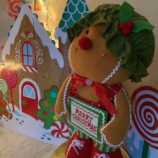 Gingerbread house in background